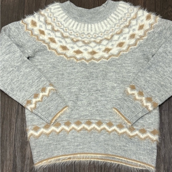 FATE Gray Fair Isle Fuzzy Knit Sweater Size S Cozy Winter - Picture 2 of 5